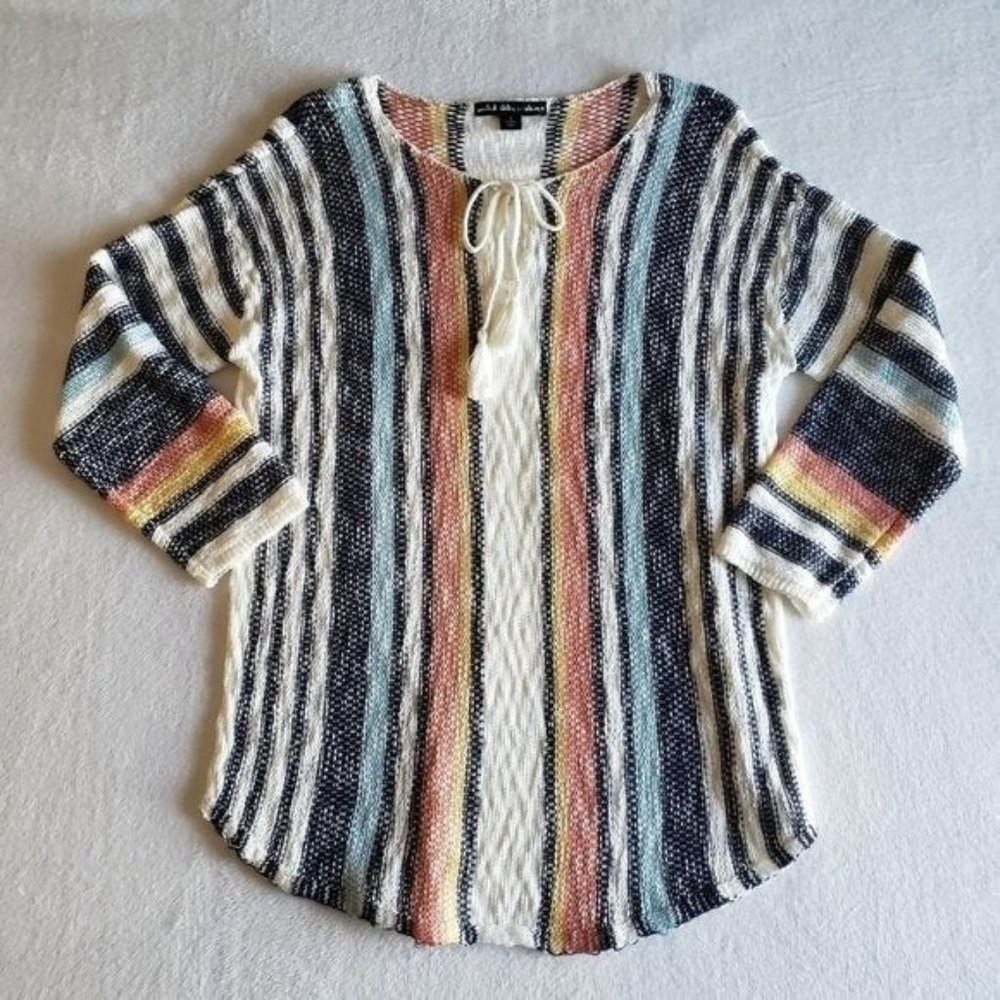 United States Sweaters Boho Beachy Striped Knit Pullover Tassels Women's Small